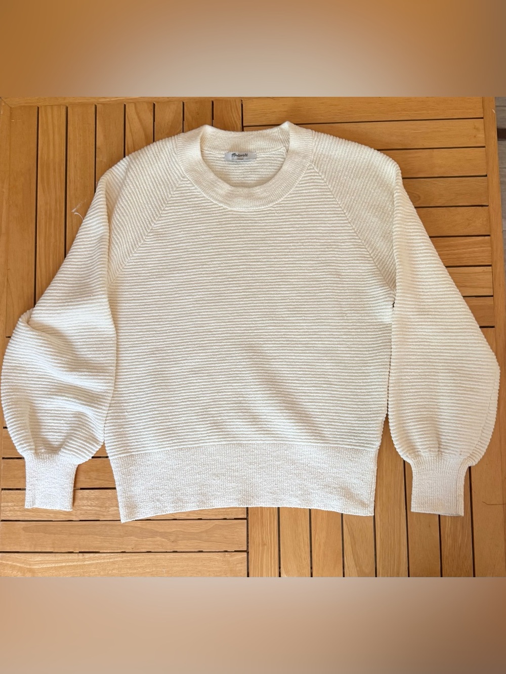 Madewell Women’s Cream Ribbed Crewneck Sweater